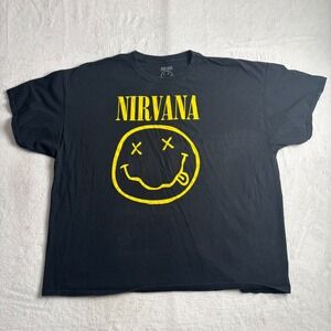 2020 Nirvana Smiley Reprint‎ Shirt Black Graphi Print Crewneck Tee Mens 3XL